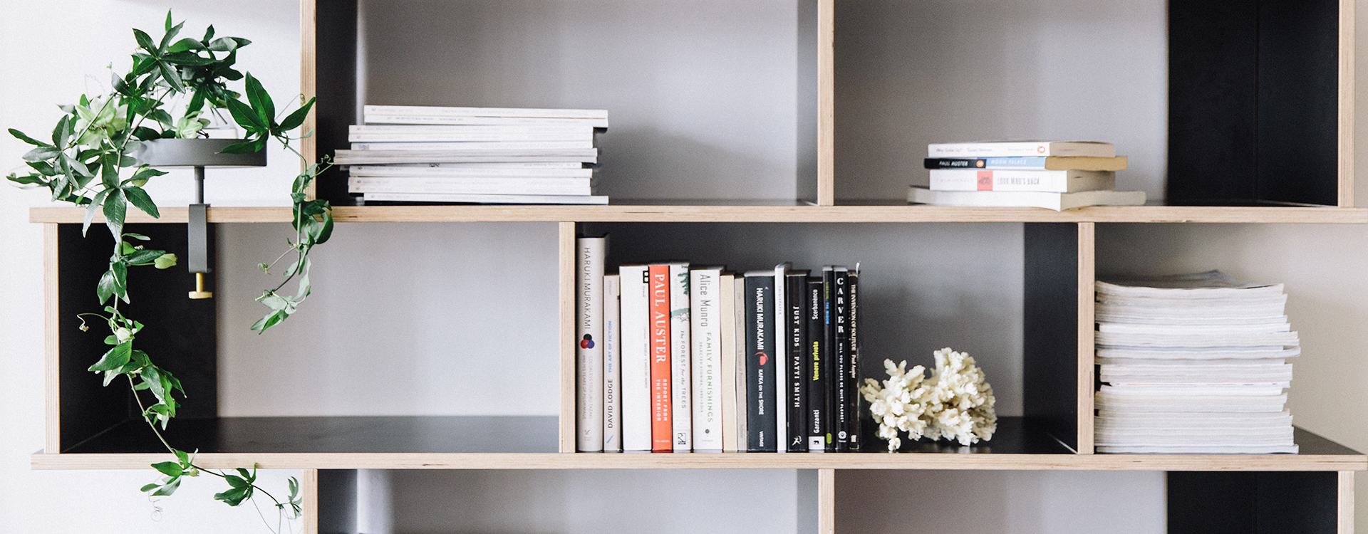 close up black shelf