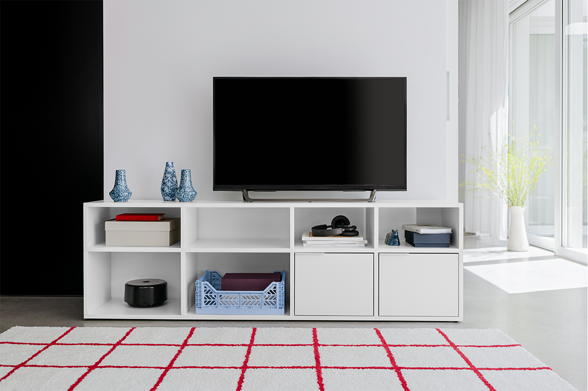 White Tylko Type02 TV shelf with a style