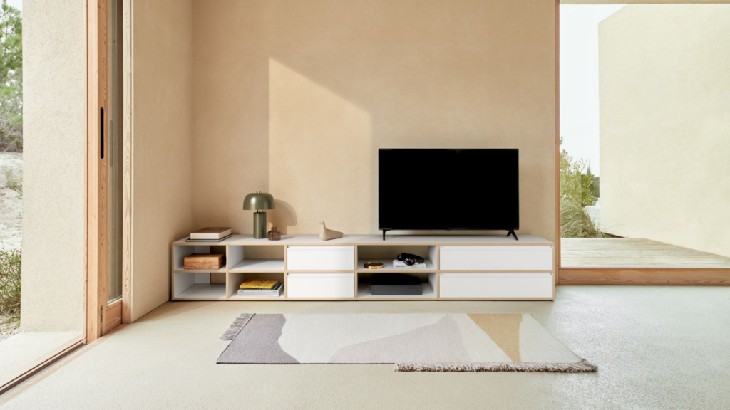 White and beige TV stand